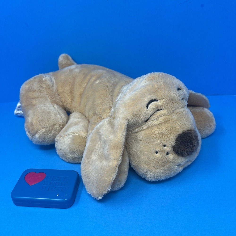 HuggiePup Plush Dog Tan Heartbeat Warming Comfort Toy Puppy Snuggle Pet 12 inch